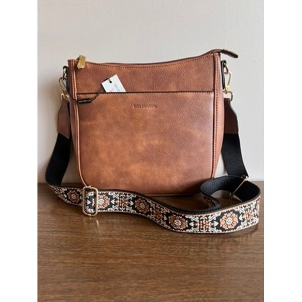 Bostanten Brown Vegan Leather Crossbody Bag Guitar Strap BSB10224 NEW - Picture 15 of 16